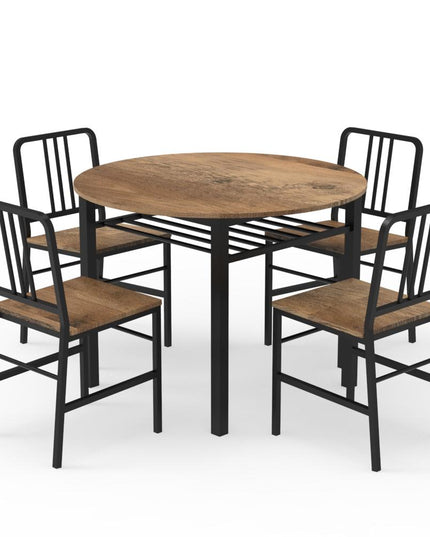 Ensemble Table et Chaises de Salle à Manger 5 Pièces Giantex avec Étagère de Rangement et Cadre en Métal