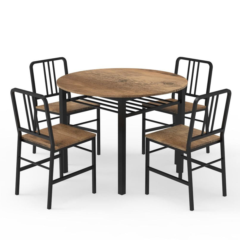 Ensemble Table et Chaises de Salle à Manger 5 Pièces Giantex avec Étagère de Rangement et Cadre en Métal