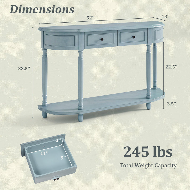 Giantex Console Table with Storage, 52” Long Sofa Table with 2 Drawers, Open Shelf, Solid Wood Legs