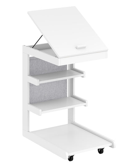 Giantex C-Shaped End Table with Wheels Adjustable Desktop Edge Stopper & 3 Storage Shelves