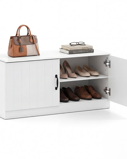 Giantex 2-Door Shoe Storage Bench with Storage & Adjustable Shelves 300 lbs Max Load