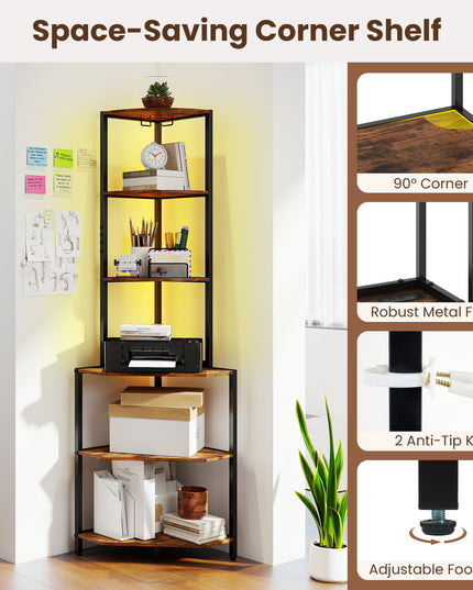 Giantex 6-Tier Kitchen Corner Shelf with 16 Color LED Lights