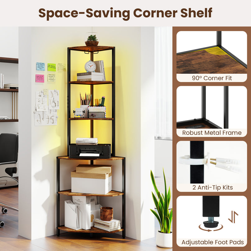 Giantex 6-Tier Kitchen Corner Shelf with 16 Color LED Lights