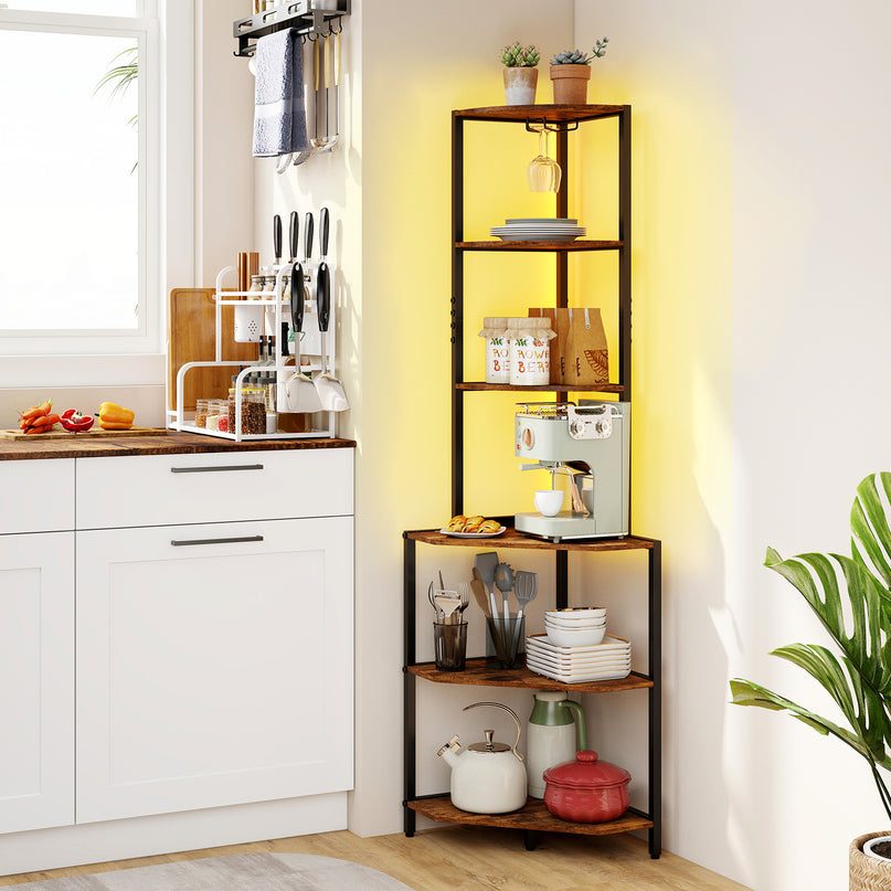Giantex 6-Tier Kitchen Corner Shelf with 16 Color LED Lights