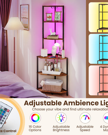Giantex 6-Tier Kitchen Corner Shelf with 16 Color LED Lights