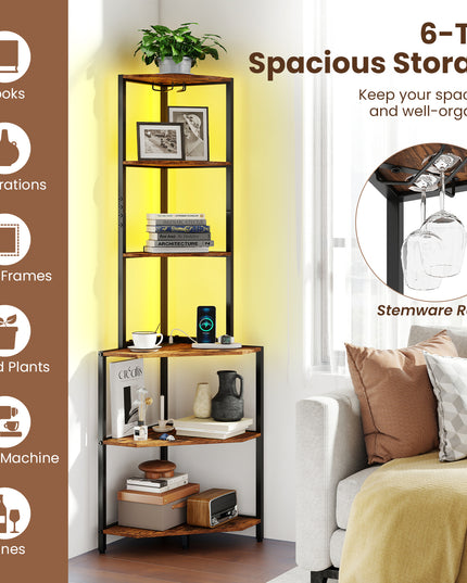 Giantex 6-Tier Kitchen Corner Shelf with 16 Color LED Lights