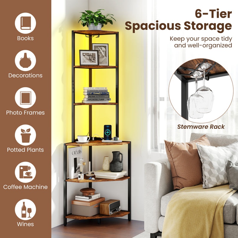 Giantex 6-Tier Kitchen Corner Shelf with 16 Color LED Lights