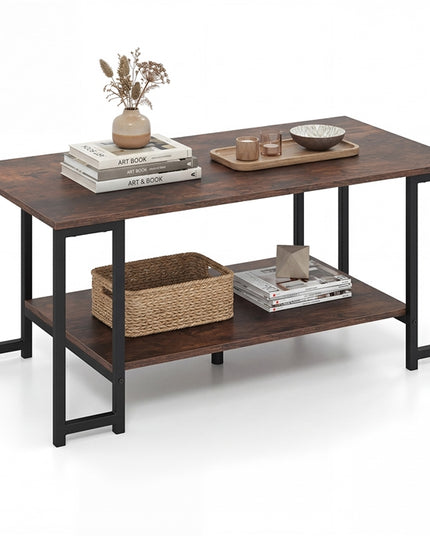 Giantex 2-Tier Coffee Table with Storage with Heavy-Duty Metal Frame