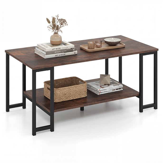 Giantex 2-Tier Coffee Table with Storage with Heavy-Duty Metal Frame