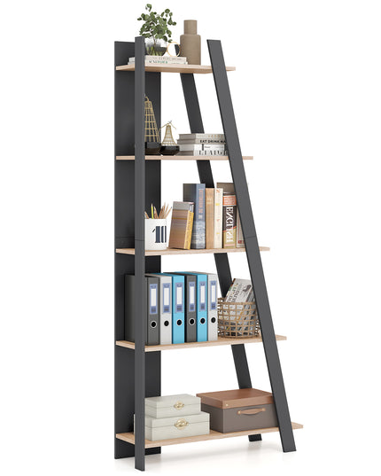 Giantex 4/5-Tier Bookshelf Narrow Wooden Vertical Trapezoidal Bookcase