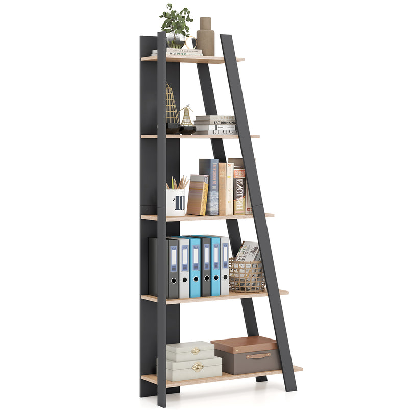 Giantex 4/5-Tier Bookshelf Narrow Wooden Vertical Trapezoidal Bookcase