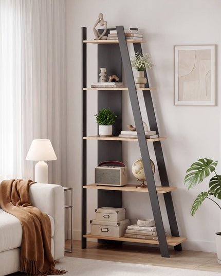 Giantex 4/5-Tier Bookshelf Narrow Wooden Vertical Trapezoidal Bookcase