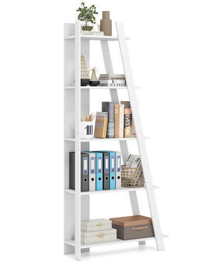 Giantex 4/5-Tier Bookshelf Narrow Wooden Vertical Trapezoidal Bookcase