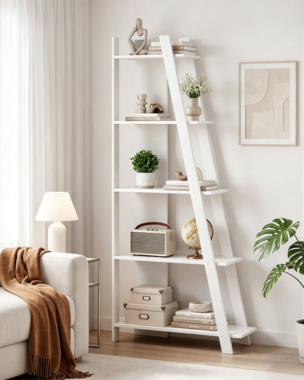 Giantex 4/5-Tier Bookshelf Narrow Wooden Vertical Trapezoidal Bookcase