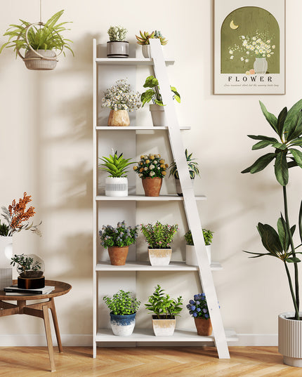 Giantex 4/5-Tier Bookshelf Narrow Wooden Vertical Trapezoidal Bookcase