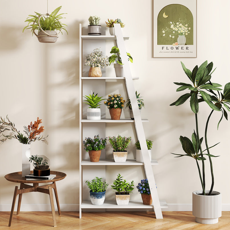 Giantex 4/5-Tier Bookshelf Narrow Wooden Vertical Trapezoidal Bookcase