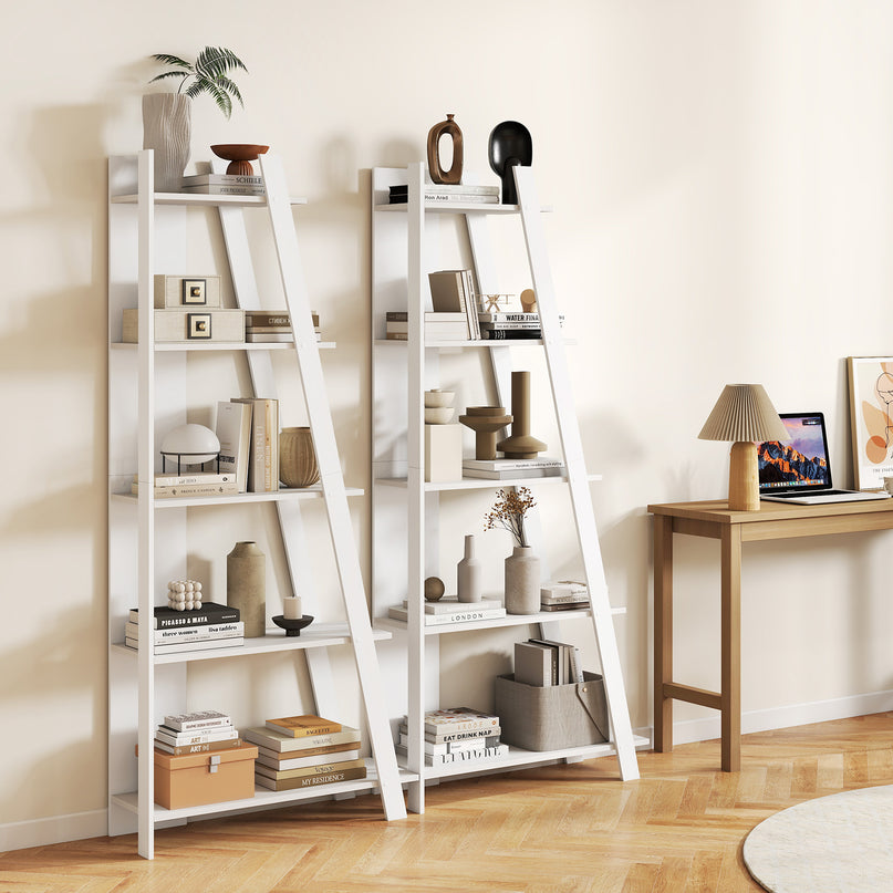 Giantex 4/5-Tier Bookshelf Narrow Wooden Vertical Trapezoidal Bookcase