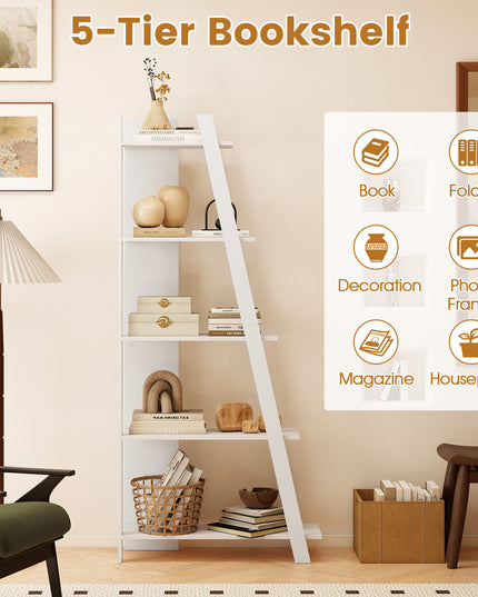 Giantex 4/5-Tier Bookshelf Narrow Wooden Vertical Trapezoidal Bookcase