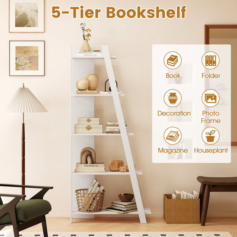 Giantex 4/5-Tier Bookshelf Narrow Wooden Vertical Trapezoidal Bookcase