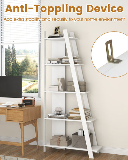 Giantex 4/5-Tier Bookshelf Narrow Wooden Vertical Trapezoidal Bookcase