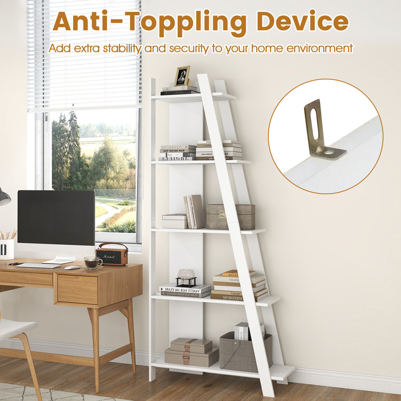 Giantex 4/5-Tier Bookshelf Narrow Wooden Vertical Trapezoidal Bookcase