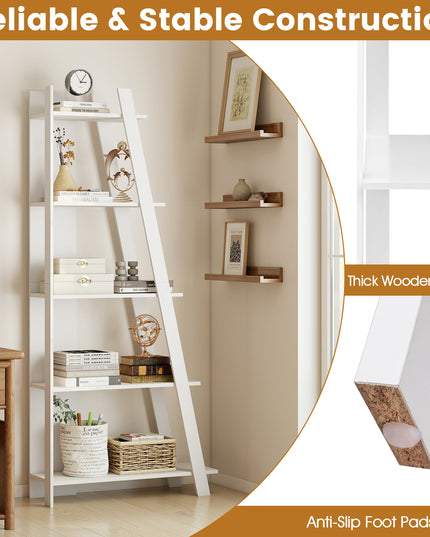 Giantex 4/5-Tier Bookshelf Narrow Wooden Vertical Trapezoidal Bookcase