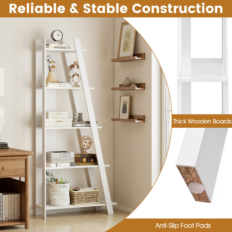 Giantex 4/5-Tier Bookshelf Narrow Wooden Vertical Trapezoidal Bookcase