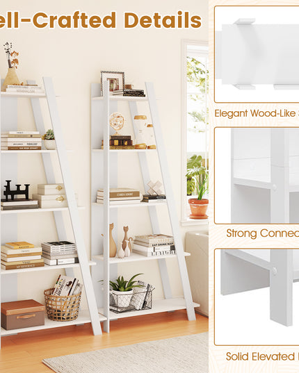 Giantex 4/5-Tier Bookshelf Narrow Wooden Vertical Trapezoidal Bookcase