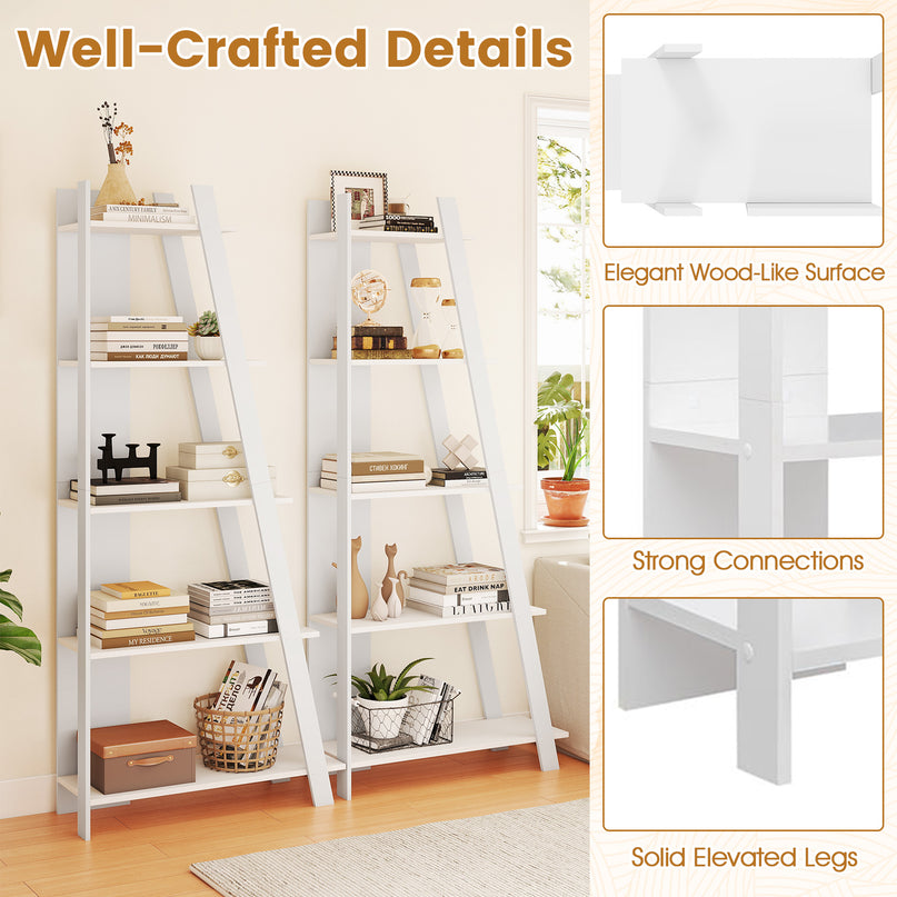 Giantex 4/5-Tier Bookshelf Narrow Wooden Vertical Trapezoidal Bookcase