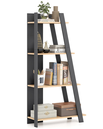 Giantex 4/5-Tier Bookshelf Narrow Wooden Vertical Trapezoidal Bookcase
