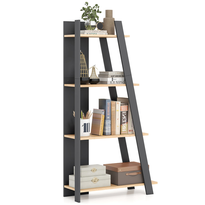 Giantex 4/5-Tier Bookshelf Narrow Wooden Vertical Trapezoidal Bookcase