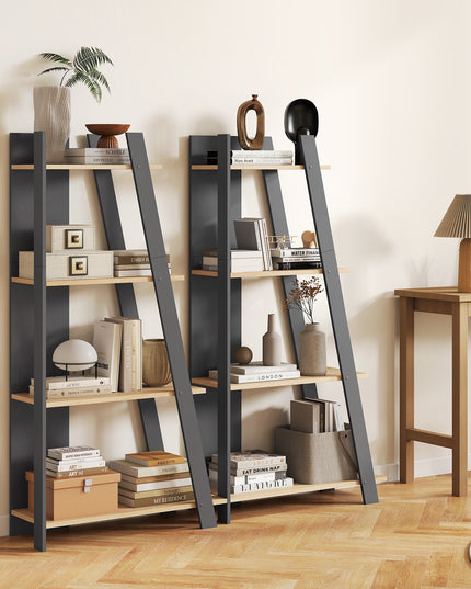 Giantex 4/5-Tier Bookshelf Narrow Wooden Vertical Trapezoidal Bookcase
