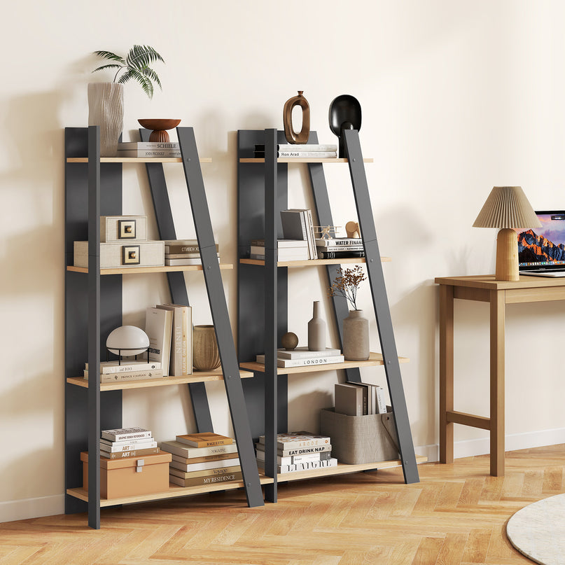 Giantex 4/5-Tier Bookshelf Narrow Wooden Vertical Trapezoidal Bookcase