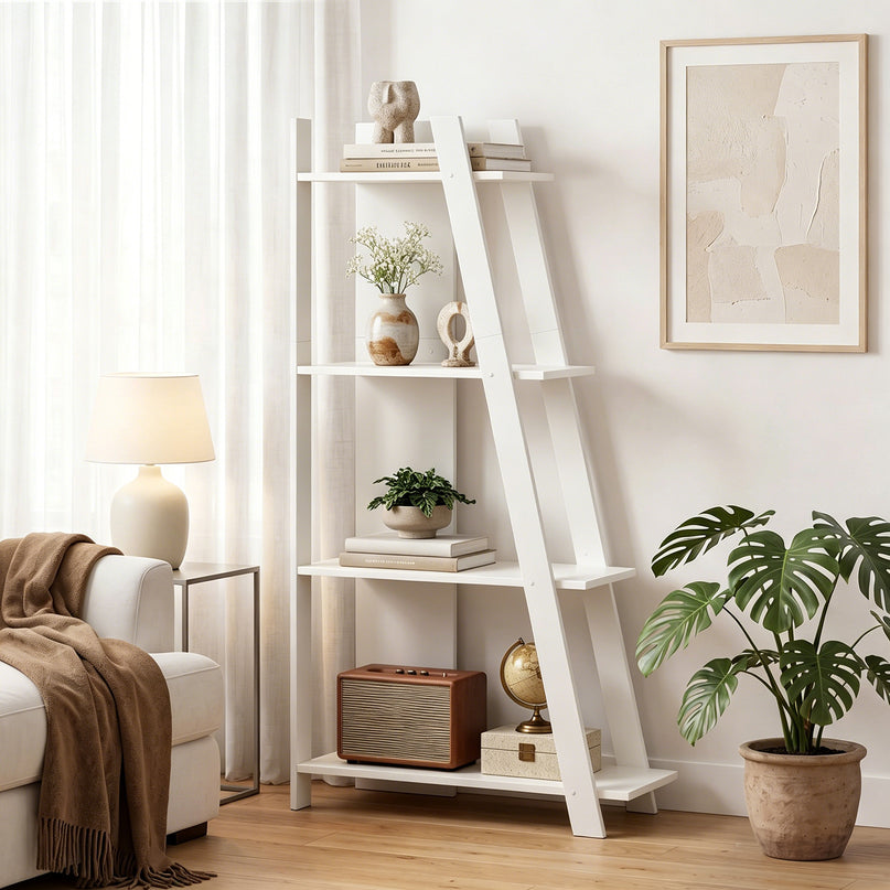 Giantex 4/5-Tier Bookshelf Narrow Wooden Vertical Trapezoidal Bookcase