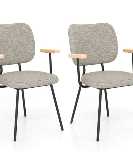 Modern Fabric Dining Chair Set of 2, Padded Armchairs with Linen Fabric