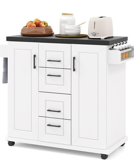 Giantex Kitchen Island with Storage, Rolling Kitchen Island Cart w/ 4 Drawers