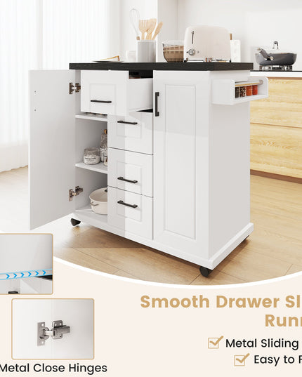 Giantex Kitchen Island with Storage, Rolling Kitchen Island Cart w/ 4 Drawers