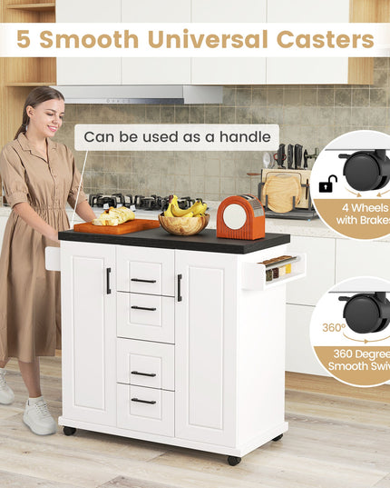 Giantex Kitchen Island with Storage, Rolling Kitchen Island Cart w/ 4 Drawers