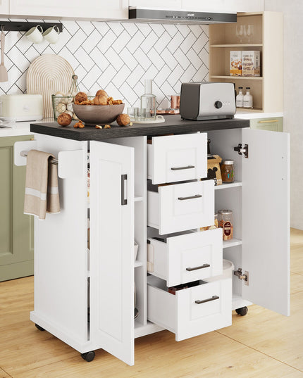 Giantex Kitchen Island with Storage, Rolling Kitchen Island Cart w/ 4 Drawers