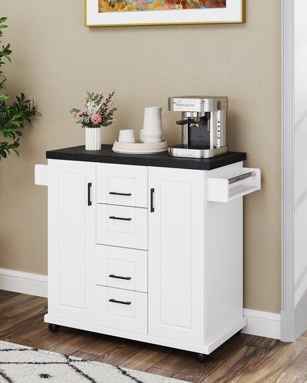 Giantex Kitchen Island with Storage, Rolling Kitchen Island Cart w/ 4 Drawers