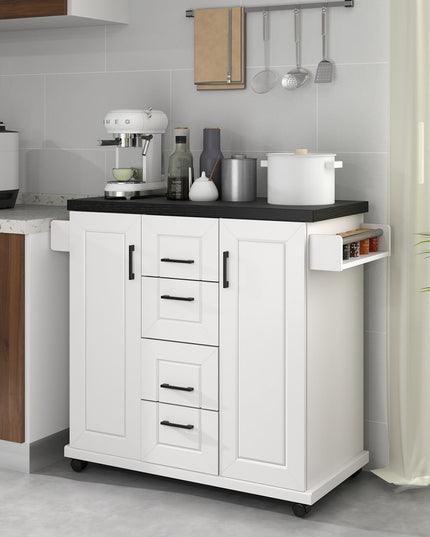 Giantex Kitchen Island with Storage, Rolling Kitchen Island Cart w/ 4 Drawers