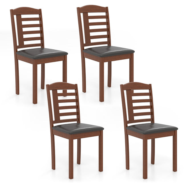 Chaise de salle à manger en bois Giantex, chaises de cuisine rembourrées en similicuir avec assise matelassée