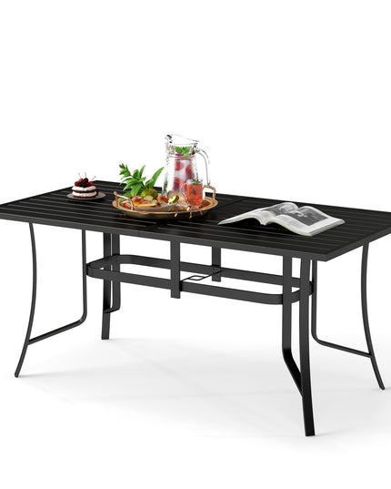 Giantex Rectangular Patio Dining Table for 6 with Adjustable Umbrella Hole for Porch