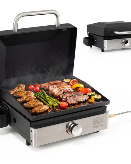 Giantex 1-Burner Portable Propane Gas Griddle with Lid for Outdoor Cooking