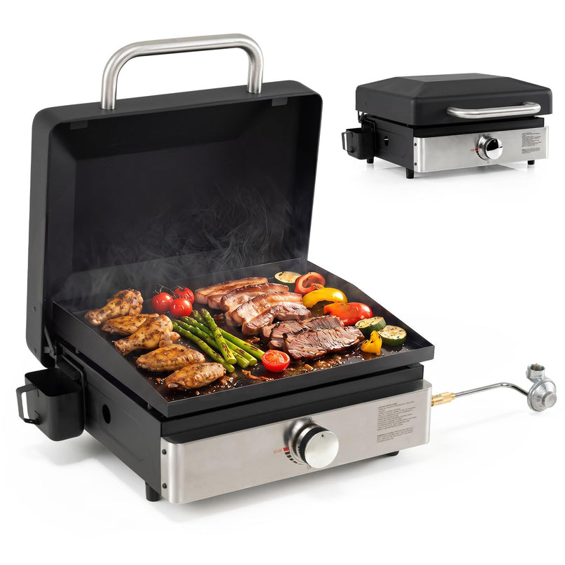Giantex 1-Burner Portable Propane Gas Griddle with Lid for Outdoor Cooking