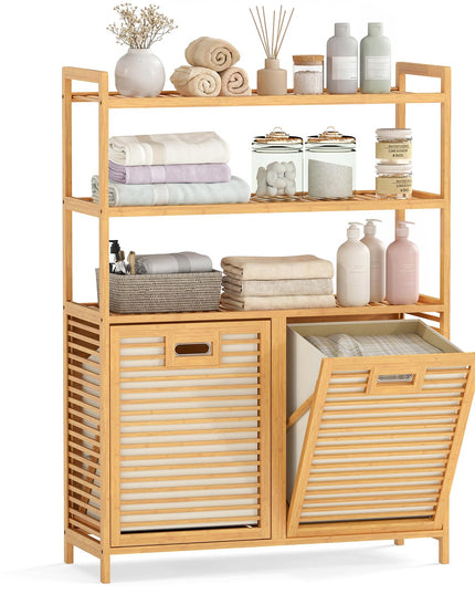 Giantex Double Tilt Out Laundry Hamper with 3-Tier Storage Shelf