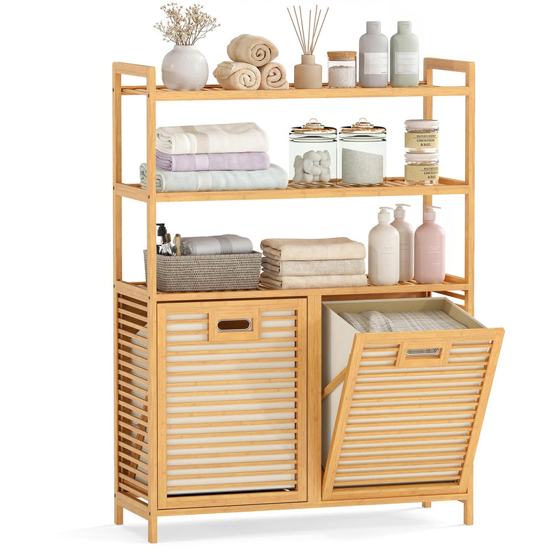 Giantex Double Tilt Out Laundry Hamper with 3-Tier Storage Shelf