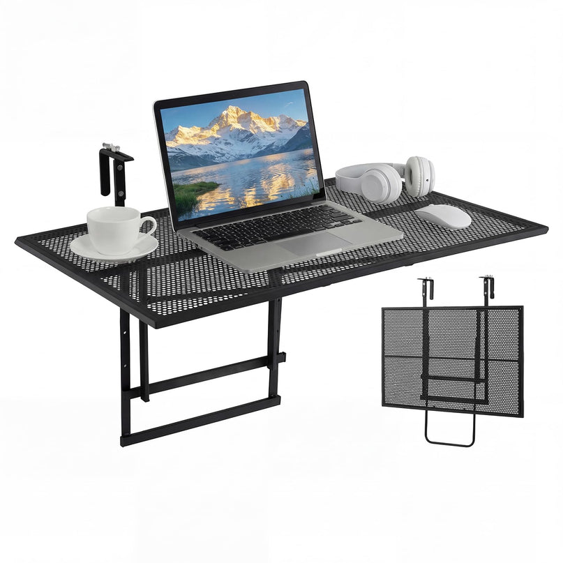 Table de bar pliante en métal Giantex 80 cm, avec hauteur réglable sur 5 positions, s'adaptant à différentes balustrades