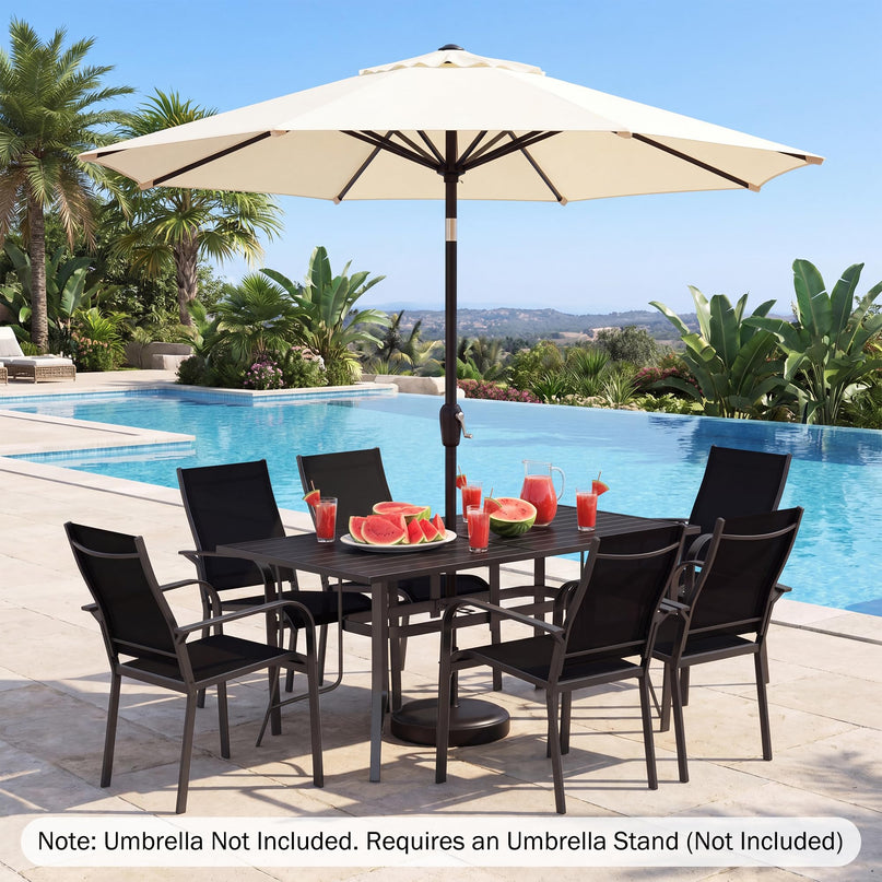 Giantex Rectangular Patio Dining Table for 6 with Adjustable Umbrella Hole for Porch