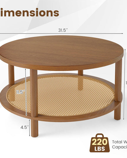 Giantex Rattan Coffee Table with Storage & Solid Rubber Wood Legs